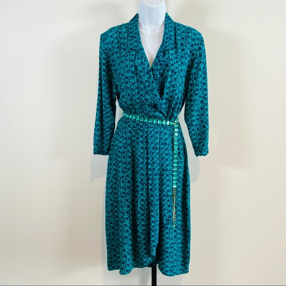 Vintage Print Blue on Blue Pattern Wrap Dress by Johnathan Martin - Picture 6 of 13